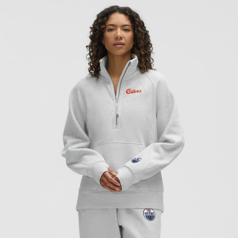 NHL Edmonton Oilers lululemon Women's Long Scuba Oversized Half-Zip Funnel Neck - Heathered Core Ultra Light Grey