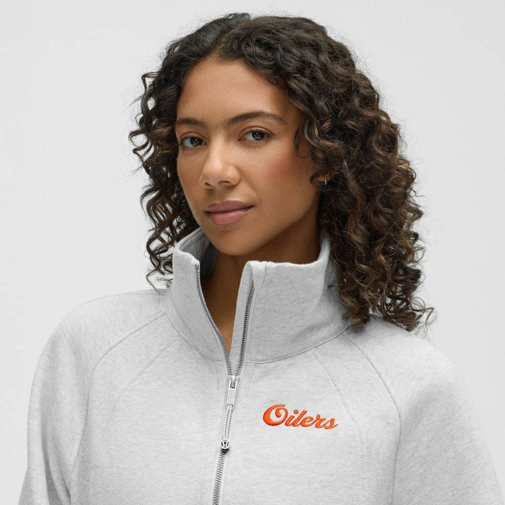 NHL Edmonton Oilers lululemon Women's Long Scuba Oversized Half-Zip Funnel Neck - Heathered Core Ultra Light Grey