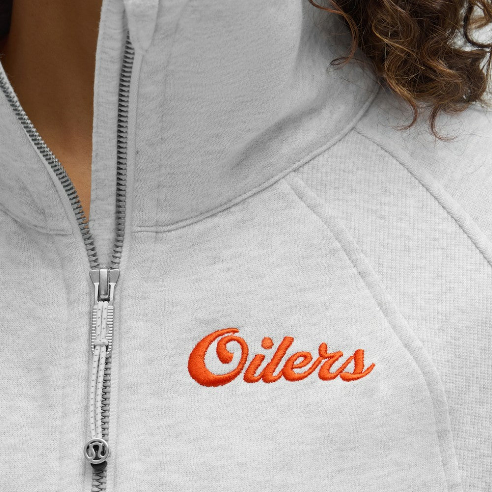 NHL Edmonton Oilers lululemon Women's Long Scuba Oversized Half-Zip Funnel Neck - Heathered Core Ultra Light Grey