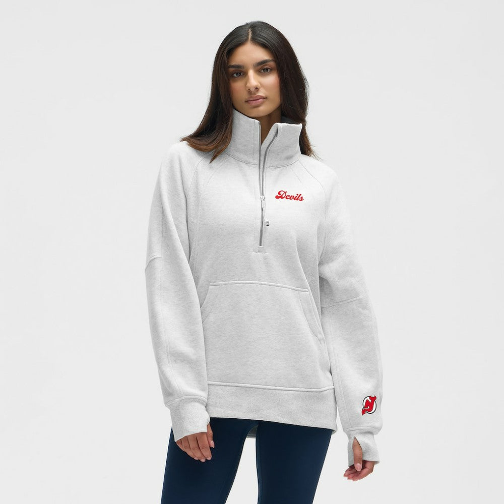 NHL New Jersey Devils lululemon Women's Long Scuba Oversized Half-Zip Funnel Neck - Heathered Core Ultra Light Grey