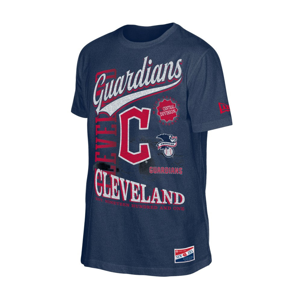 Cleveland Guardians New Era  Oversized Throwback Distressed T-Shirt - Navy T-shirts
