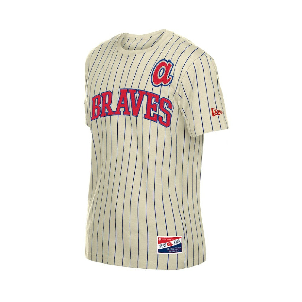 Atlanta Braves New Era Throwback Meshback Pinstripe T-Shirt - Cream T-shirts