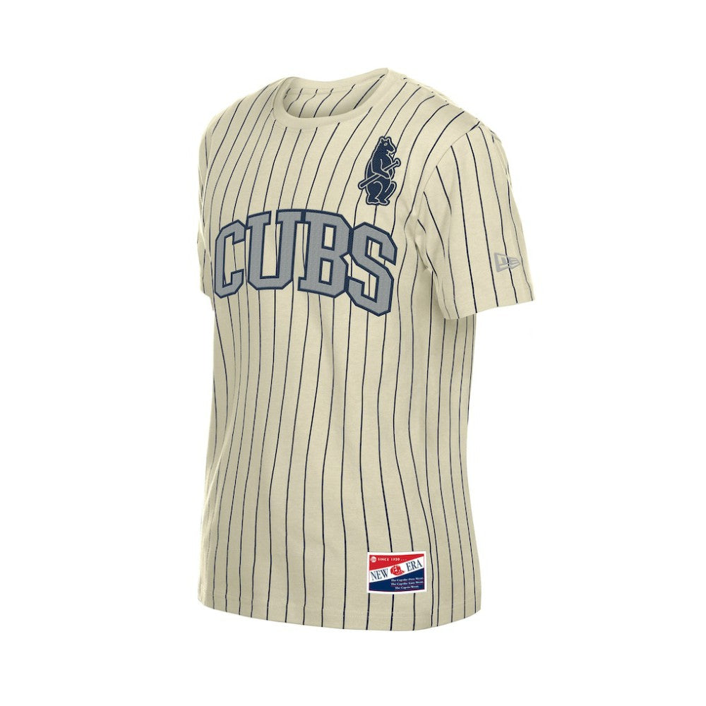 Chicago Cubs New Era Throwback Meshback Pinstripe T-Shirt - Cream T-shirts