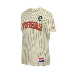 Detroit Tigers New Era Throwback Meshback Pinstripe T-Shirt - Cream T-shirts