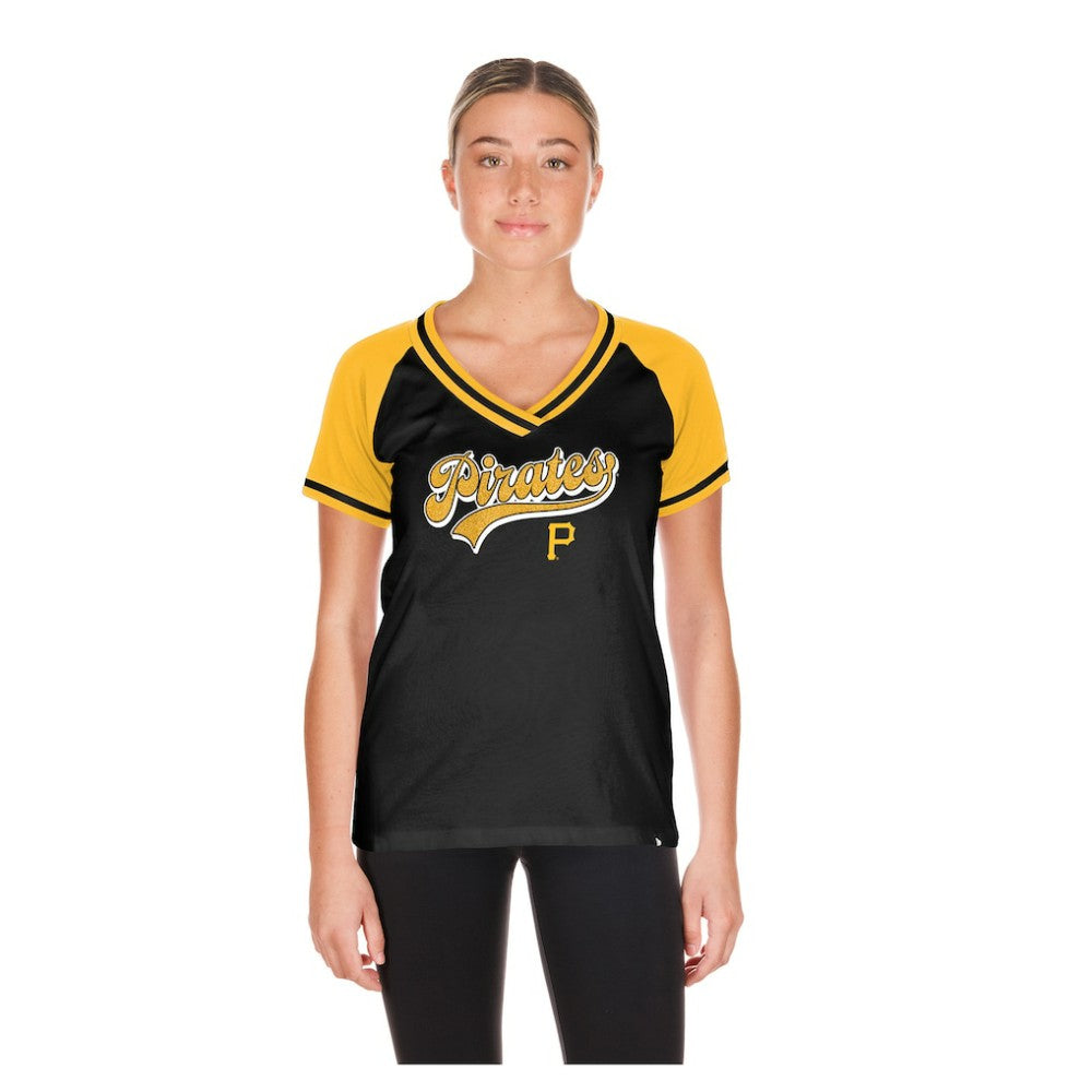 Pittsburgh Pirates New Era Women's Gameday V-Neck T-Shirt - Black T-shirts