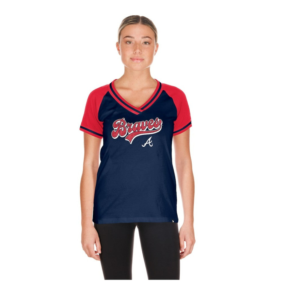 Atlanta Braves New Era Women's Gameday V-Neck T-Shirt - Navy T-shirts
