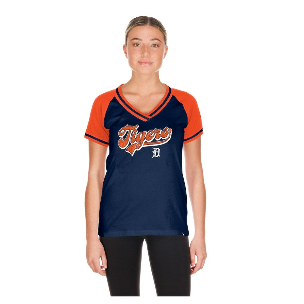 Detroit Tigers New Era Women's Gameday V-Neck T-Shirt - Navy T-shirts