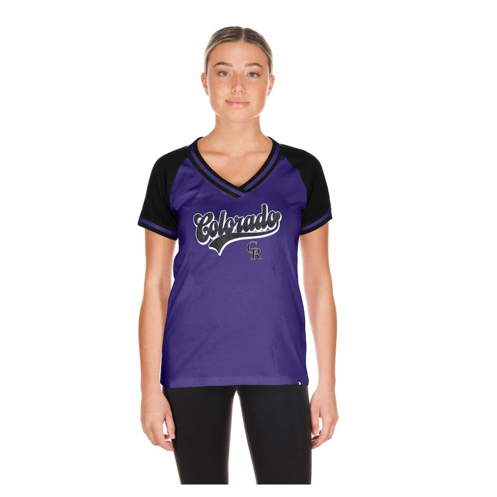 Colorado Rockies New Era Women's Gameday V-Neck T-Shirt - Purple T-shirts