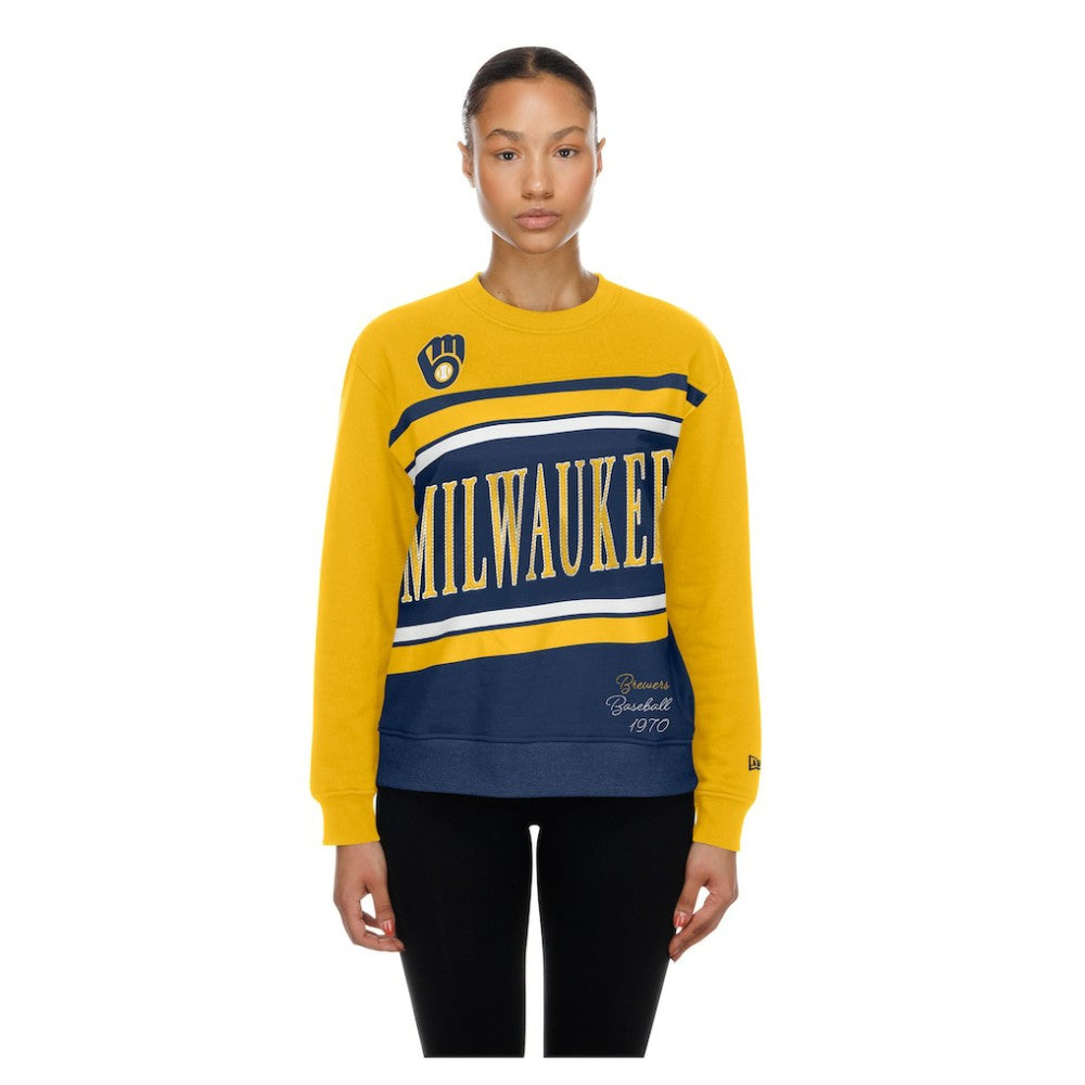 Milwaukee Brewers New Era Women's Gameday Fleece Sweatshirt - Navy/Gold Sweatshirts
