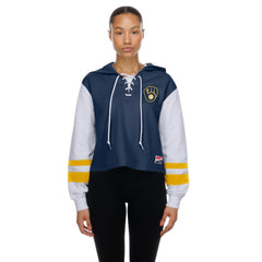 Milwaukee Brewers New Era Women's Boxy Lace-Up Hoodie - Navy Hoodies