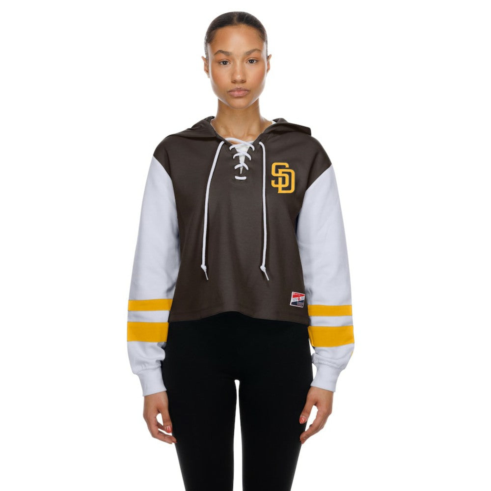 San Diego Padres New Era Women's Boxy Lace-Up Hoodie - Brown Hoodies