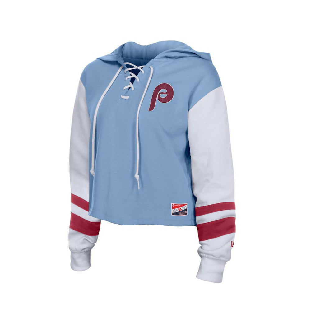 Philadelphia Phillies New Era Women's Boxy Lace-Up Hoodie - Light Blue Hoodies