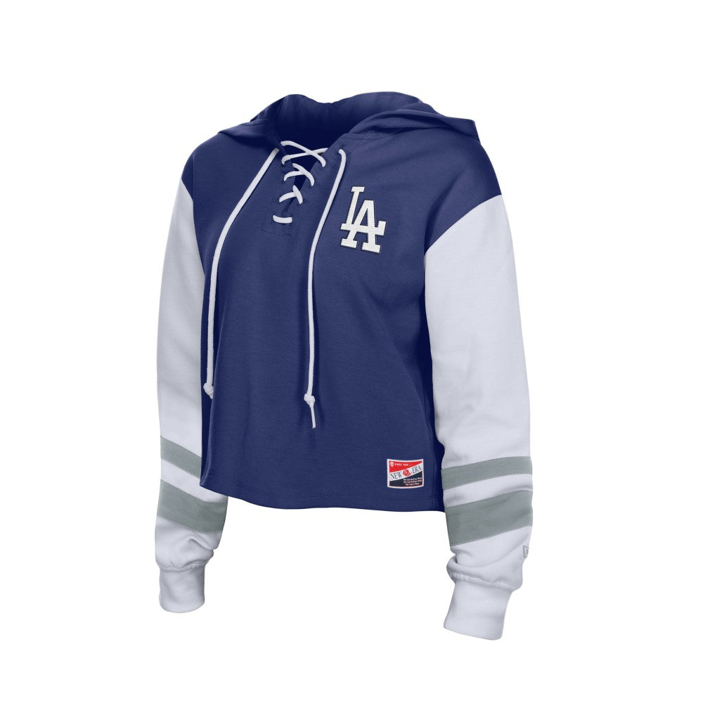 Los Angeles Dodgers New Era Women's Boxy Lace-Up Hoodie - Royal Hoodies