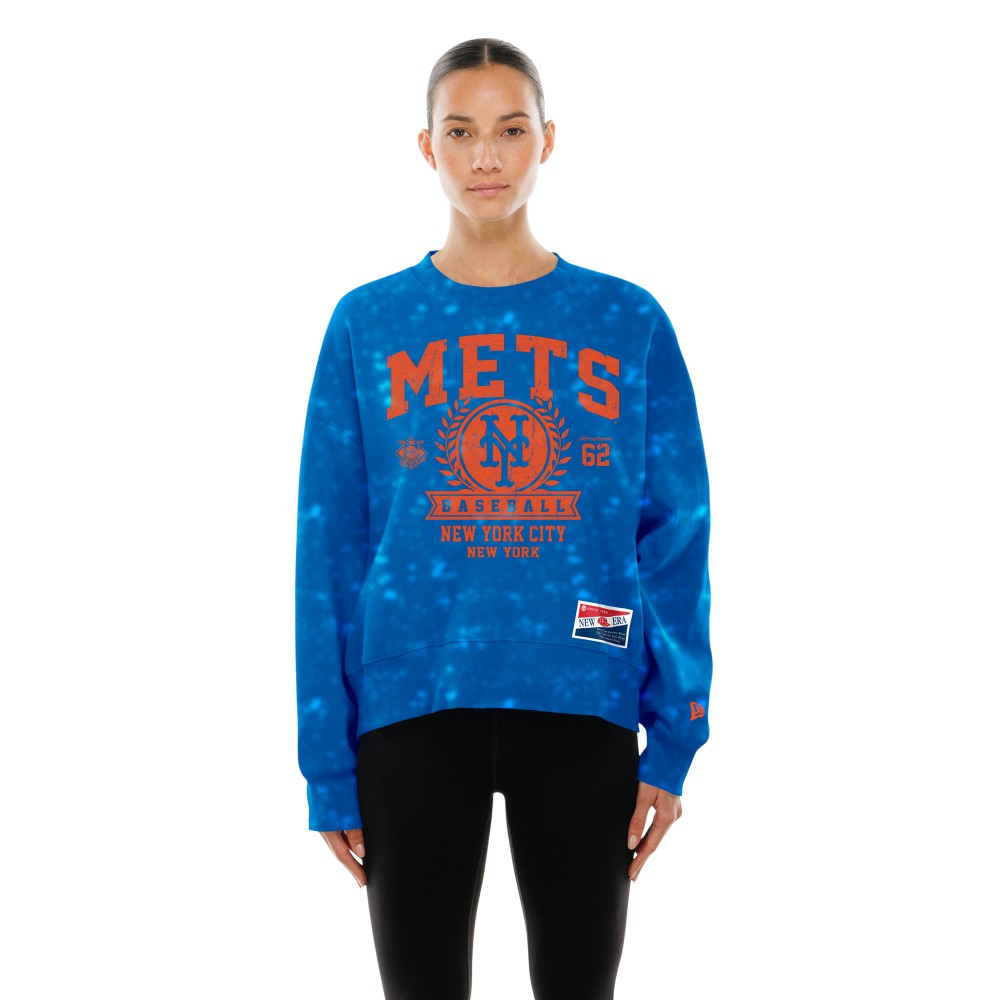 New York Mets New Era Women's Throwback Oversized Boxy Sweatshirt - Royal Sweatshirts