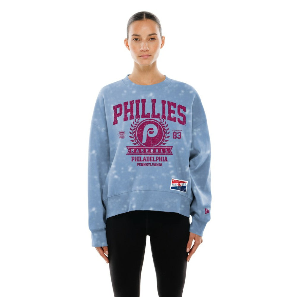 Philadelphia Phillies New Era Women's Throwback Oversized Boxy Sweatshirt - Light Blue Sweatshirts