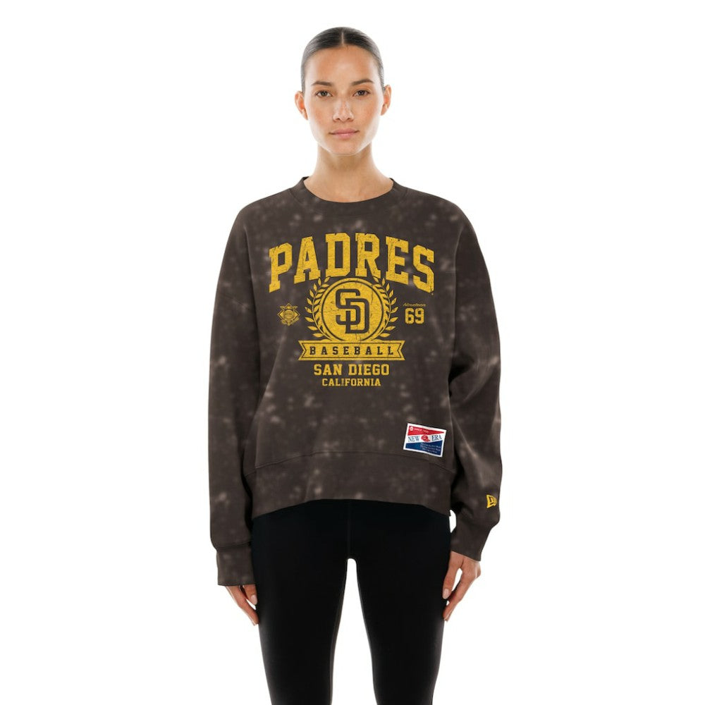 San Diego Padres New Era Women's Throwback Oversized Boxy Sweatshirt - Brown Sweatshirts