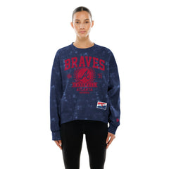 Atlanta Braves New Era Women's Throwback Oversized Boxy Sweatshirt - Navy Sweatshirts