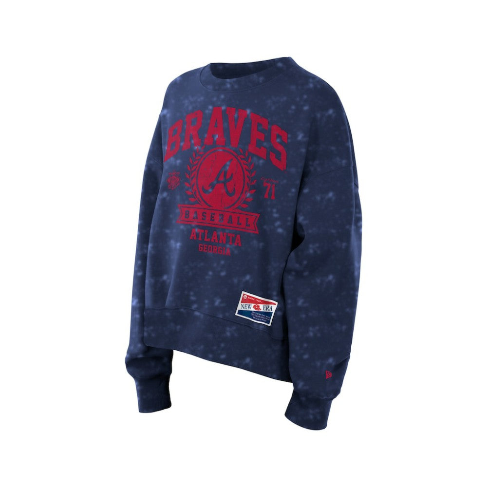 Atlanta Braves New Era Women's Throwback Oversized Boxy Sweatshirt - Navy Sweatshirts