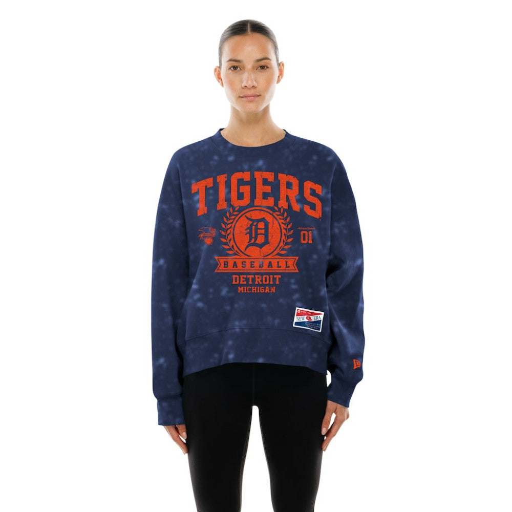 Detroit Tigers New Era Women's Throwback Oversized Boxy Sweatshirt - Navy Sweatshirts