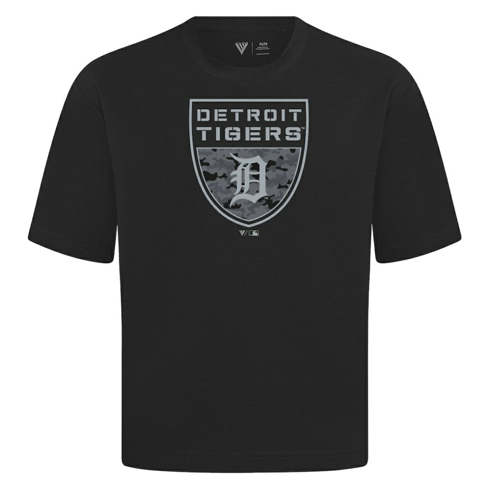 Detroit Tigers Levelwear Oversized Luxe Signature Knit Buckler T-Shirt - Black T-shirts