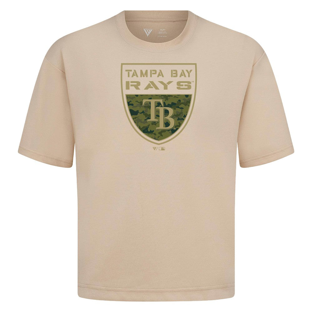 Tampa Bay Rays Levelwear Oversized Luxe Signature Knit Buckler T-Shirt - Khaki T-shirts
