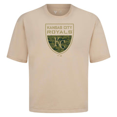 Kansas City Royals Levelwear Oversized Luxe Signature Knit Buckler T-Shirt - Khaki T-shirts