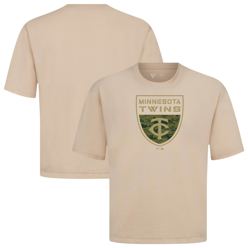 Minnesota Twins Levelwear Oversized Luxe Signature Knit Buckler T-Shirt - Khaki T-shirts