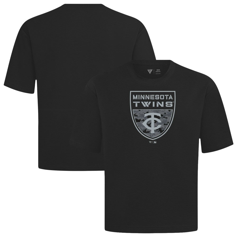 Minnesota Twins Levelwear Oversized Luxe Signature Knit Buckler T-Shirt - Black T-shirts