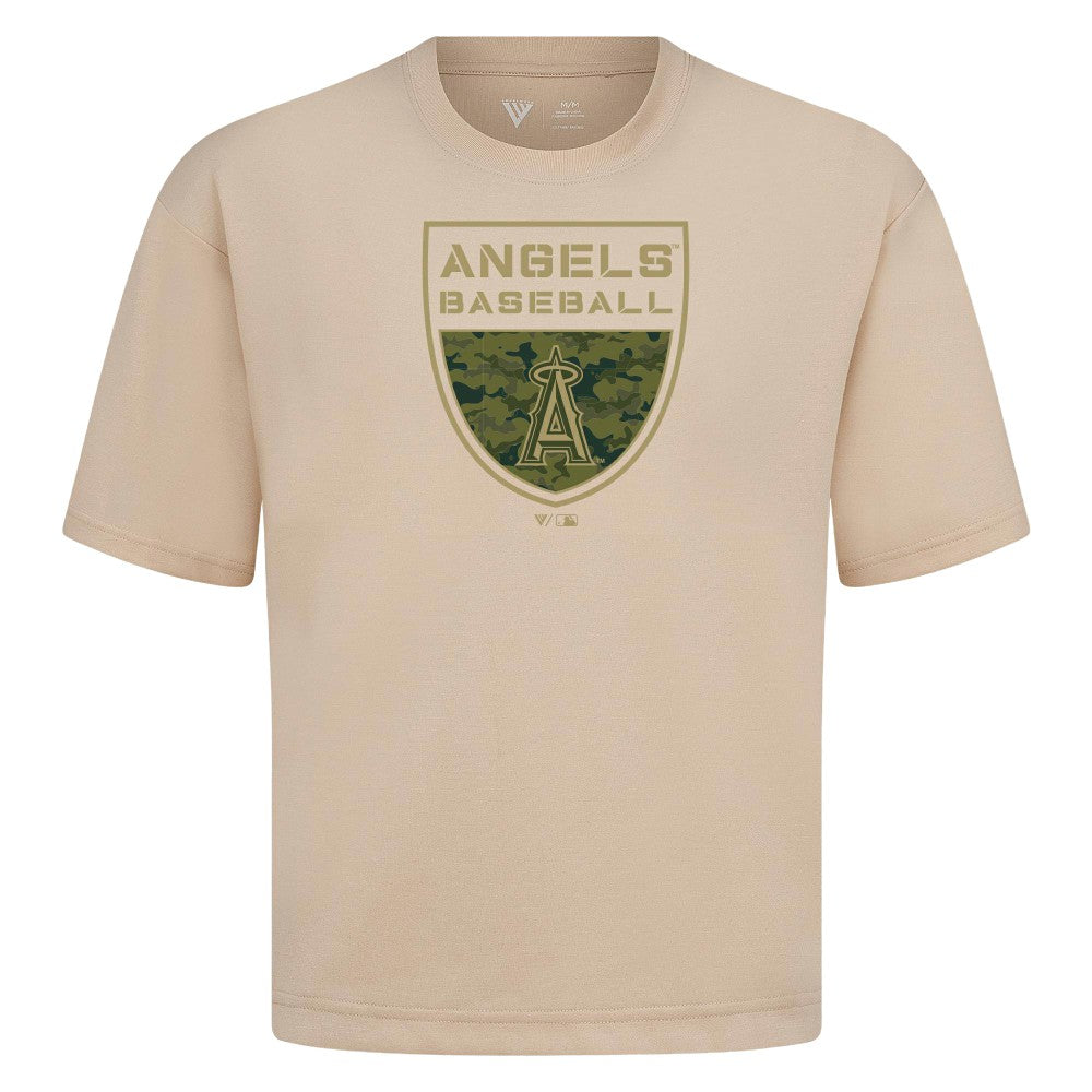 Los Angeles Angels Levelwear Oversized Luxe Signature Knit Buckler T-Shirt - Khaki T-shirts