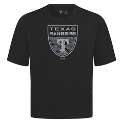 Texas Rangers Levelwear Oversized Luxe Signature Knit Buckler T-Shirt - Black T-shirts