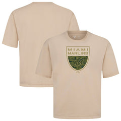 Miami Marlins Levelwear Oversized Luxe Signature Knit Buckler T-Shirt - Khaki T-shirts