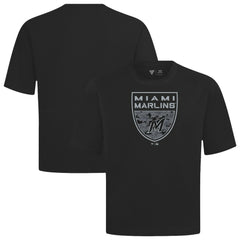 Miami Marlins Levelwear Oversized Luxe Signature Knit Buckler T-Shirt - Black T-shirts