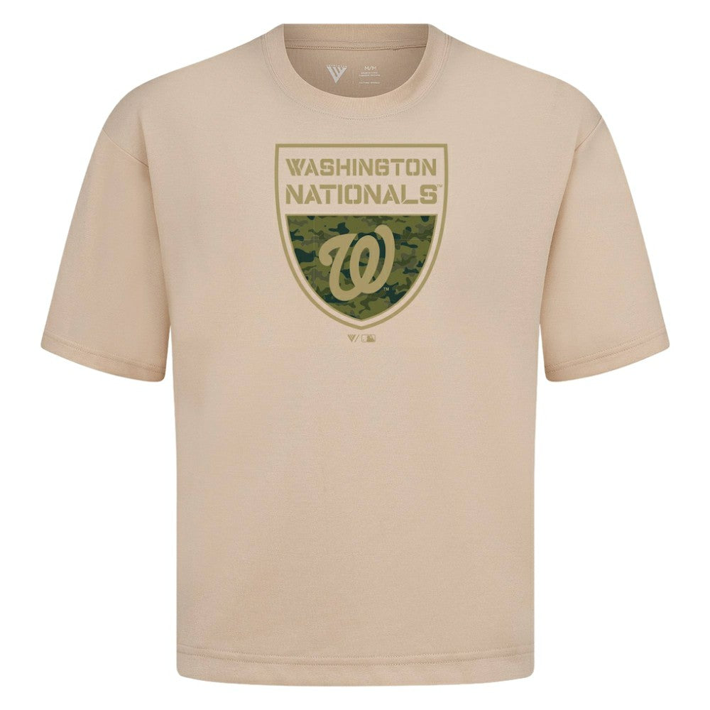 Washington Nationals Levelwear Oversized Luxe Signature Knit Buckler T-Shirt - Khaki T-shirts
