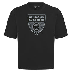 Chicago Cubs Levelwear Oversized Luxe Signature Knit Buckler T-Shirt - Black T-shirts