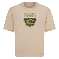 Cincinnati Reds Levelwear Oversized Luxe Signature Knit Buckler T-Shirt - Khaki T-shirts