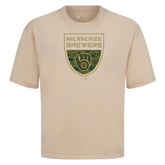 Milwaukee Brewers Levelwear Oversized Luxe Signature Knit Buckler T-Shirt - Khaki T-shirts