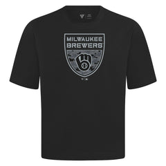 Milwaukee Brewers Levelwear Oversized Luxe Signature Knit Buckler T-Shirt - Black T-shirts