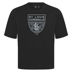 St. Louis Cardinals Levelwear Oversized Luxe Signature Knit Buckler T-Shirt - Black T-shirts
