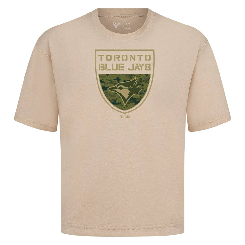 Toronto Blue Jays Levelwear Oversized Luxe Signature Knit Buckler T-Shirt - Khaki T-shirts