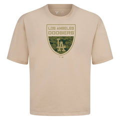 Los Angeles Dodgers Levelwear Oversized Luxe Signature Knit Buckler T-Shirt - Khaki T-shirts