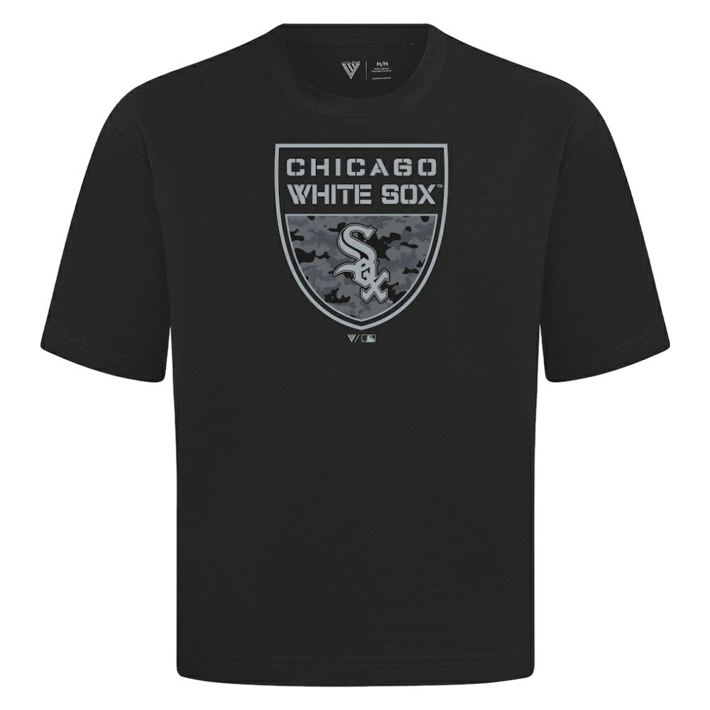 Chicago White Sox Levelwear Oversized Luxe Signature Knit Buckler T-Shirt - Black T-shirts