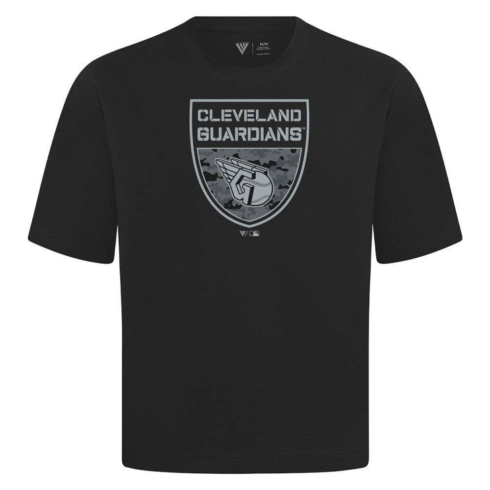 Cleveland Guardians Levelwear Oversized Luxe Signature Knit Buckler T-Shirt - Black T-shirts
