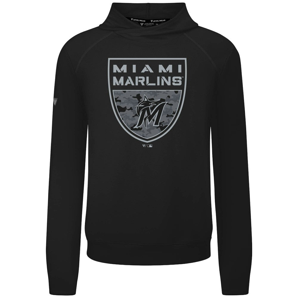 Miami Marlins Levelwear Mandate Buckler Tri-Blend Pullover Hoodie - Black Hoodies