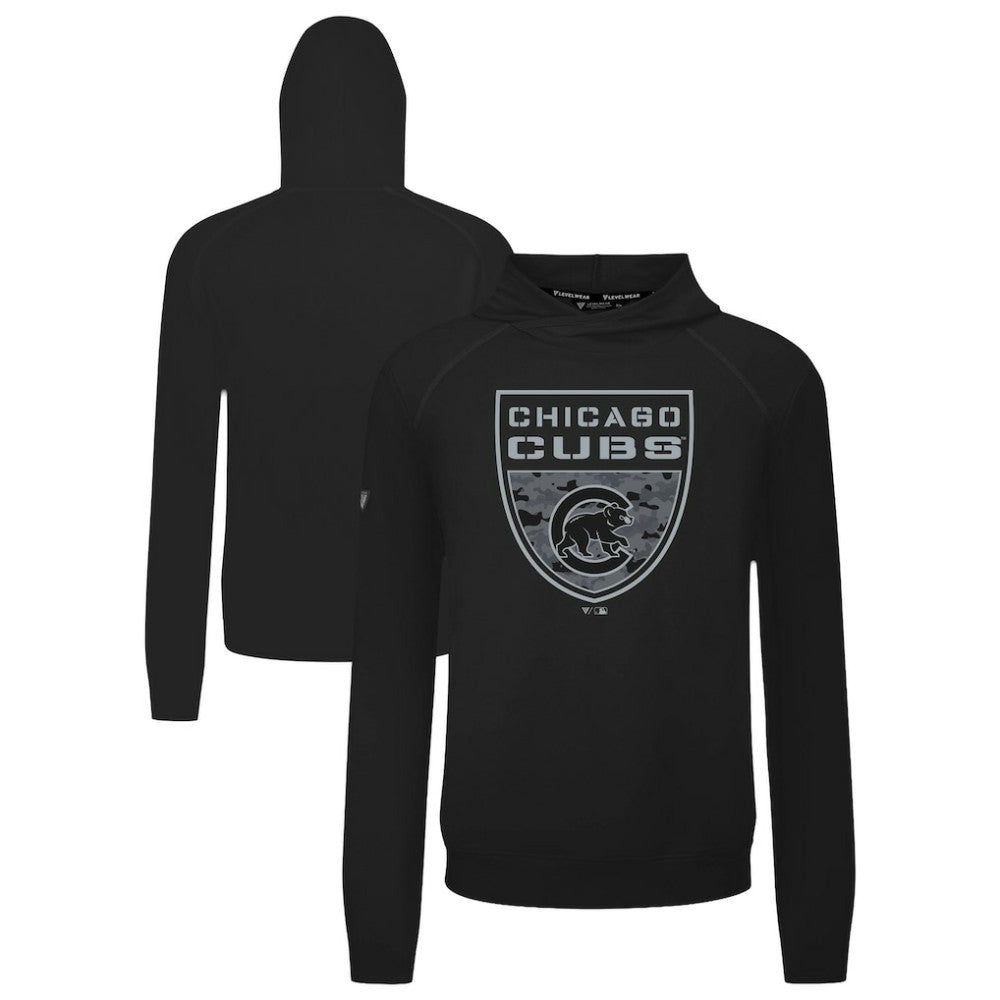 Chicago Cubs Levelwear Mandate Buckler Tri-Blend Pullover Hoodie - Black Hoodies
