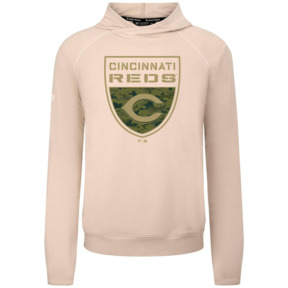 Cincinnati Reds Levelwear Mandate Buckler Tri-Blend Pullover Hoodie - Khaki Hoodies