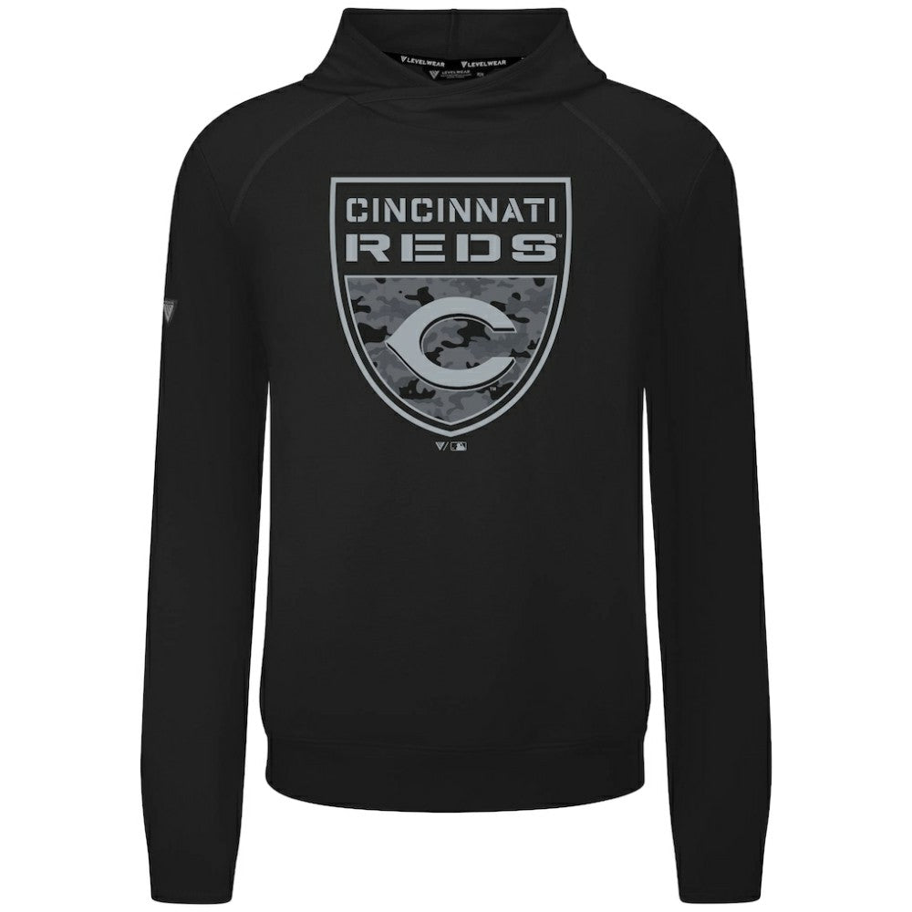 Cincinnati Reds Levelwear Mandate Buckler Tri-Blend Pullover Hoodie - Black Hoodies