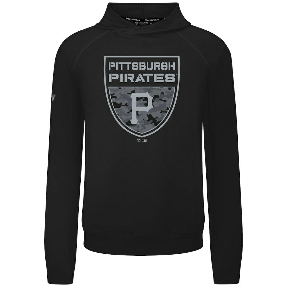 Pittsburgh Pirates Levelwear Mandate Buckler Tri-Blend Pullover Hoodie - Black Hoodies
