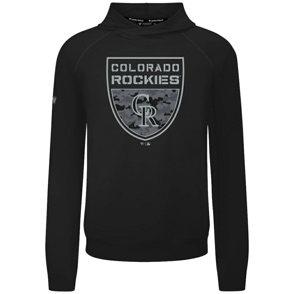 Colorado Rockies Levelwear Mandate Buckler Tri-Blend Pullover Hoodie - Black Hoodies