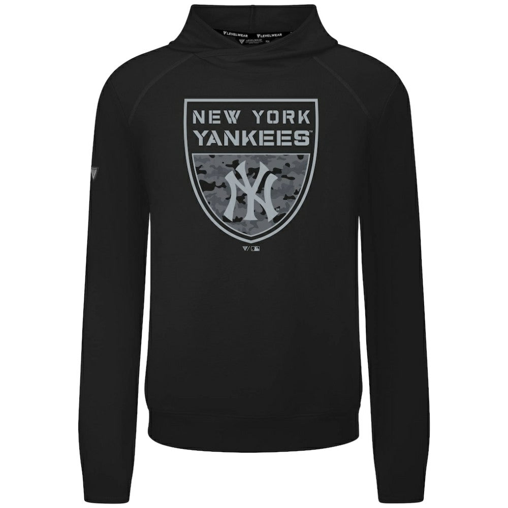 New York Yankees Levelwear Mandate Buckler Tri-Blend Pullover Hoodie - Black Hoodies