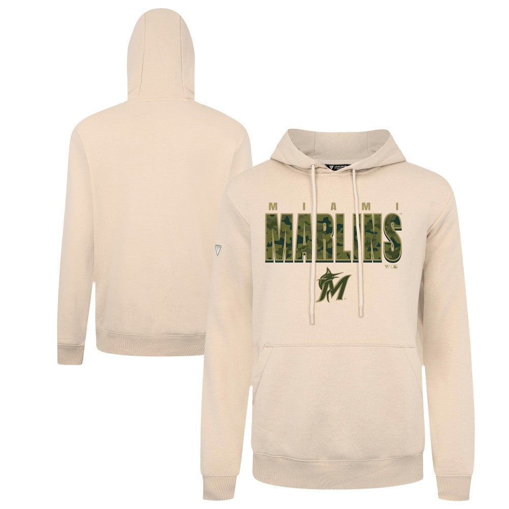 Miami Marlins Levelwear Podium Protect Pullover Hoodie - Khaki Hoodies